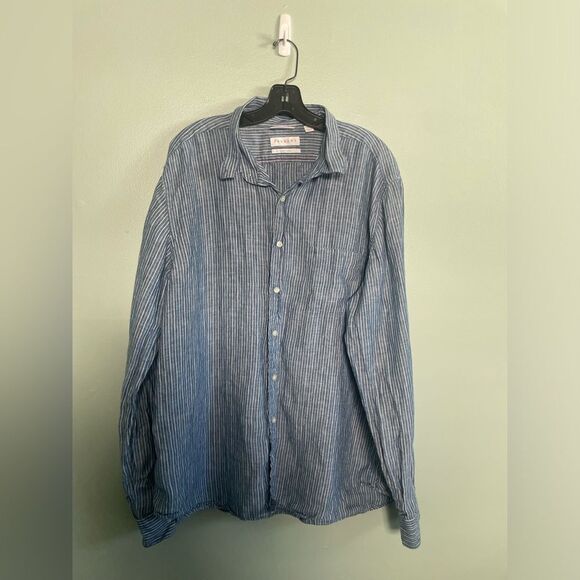Trenery 100% Linen Blue Striped Mens Button Down Size 3XL - Picture 1 of 6